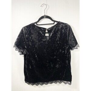 Rewind Top Size Large Black Velvet Lace Trim Blouse